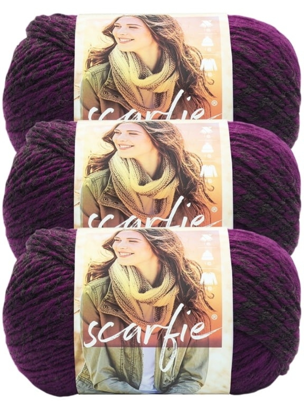 Lion Brand Scarfie Yarn Charcoal Magenta Bulky Wool Blend 3 Skein Lot